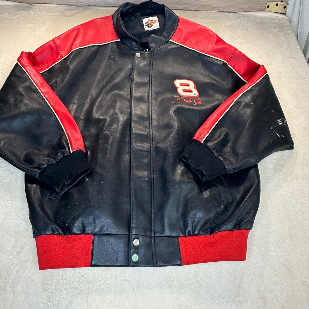 Winners Circle Dale Earnhardt Jr NASCAR Racing Jacket Black Red Distressed #8